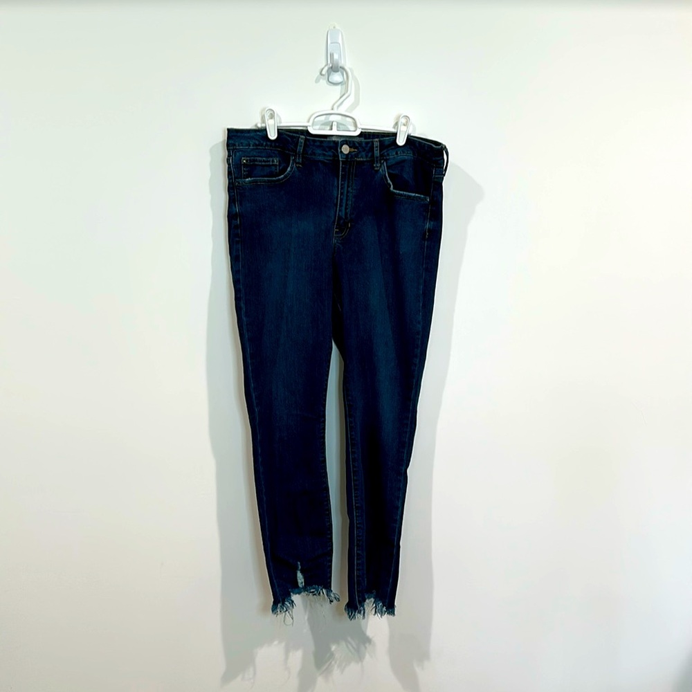 Just USA Dark Blue Frayed Hem Cropped Jeans - 14